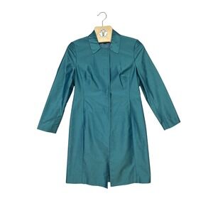 Classiques Entier Silk Coat Petite 6 Teal Tailored Long Jacket